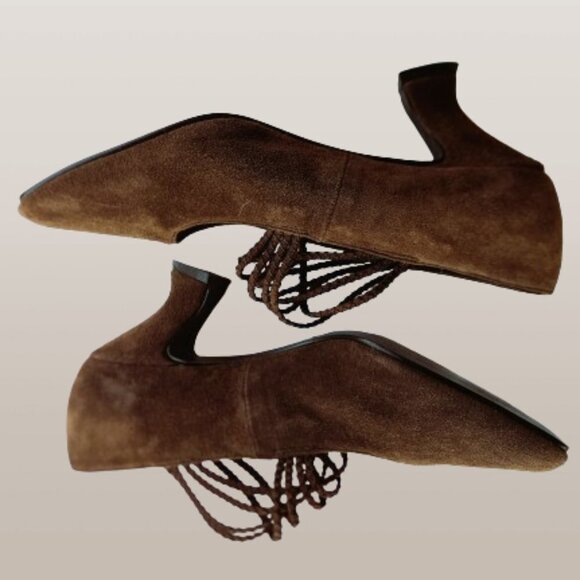Vertan Brown Leather Suede Criss-Cross Elastic Strap Pumps -  Size 8M - Picture 7 of 8